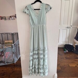 Altar’d State Light Blue Lace Maxi Dress with Flutter Sleeves